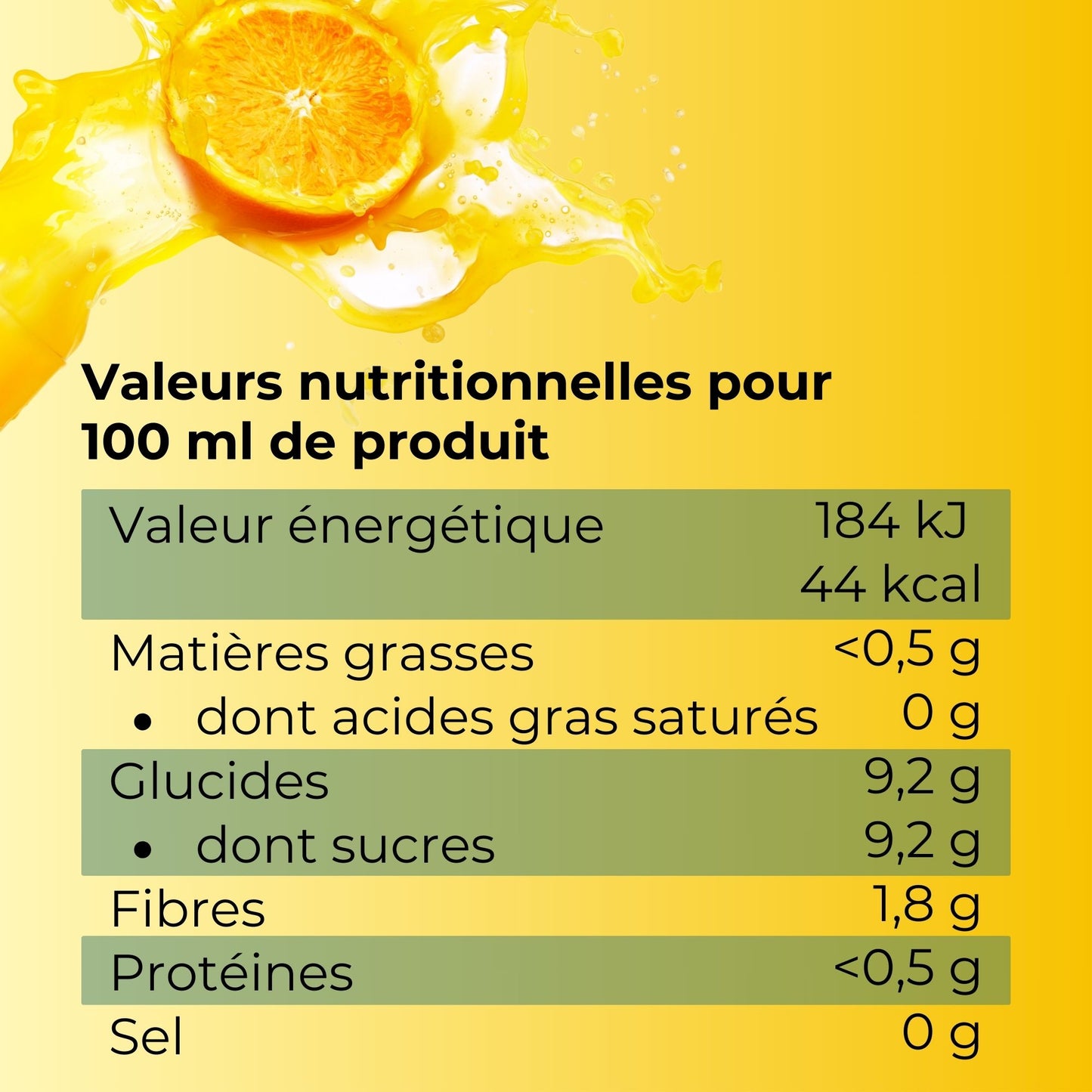 Valeurs nutritionnelles pour 100 ml de produit - aronia sensorielle