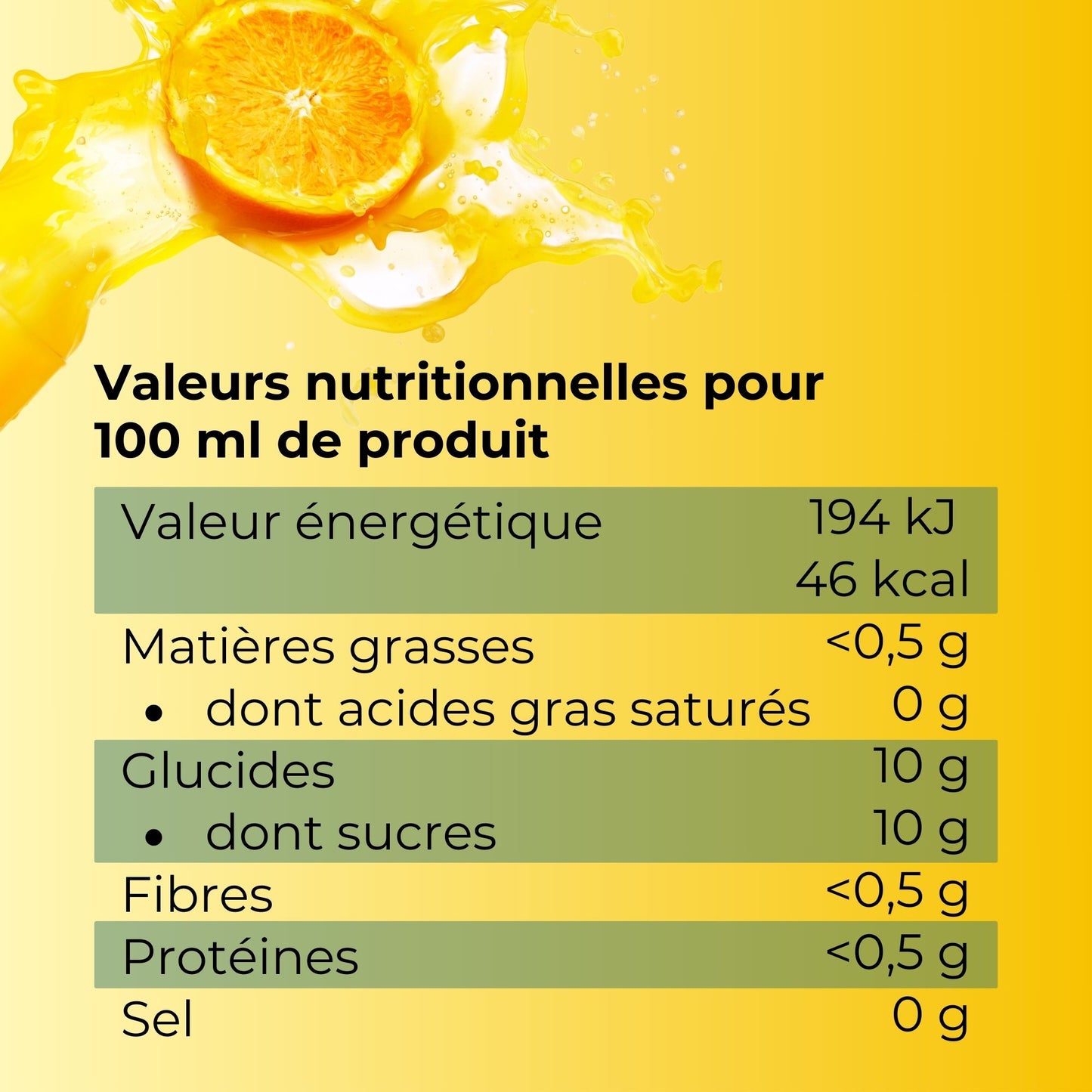 Valeurs nutritionnelles pour 100 ml de produit - grenade juteuse