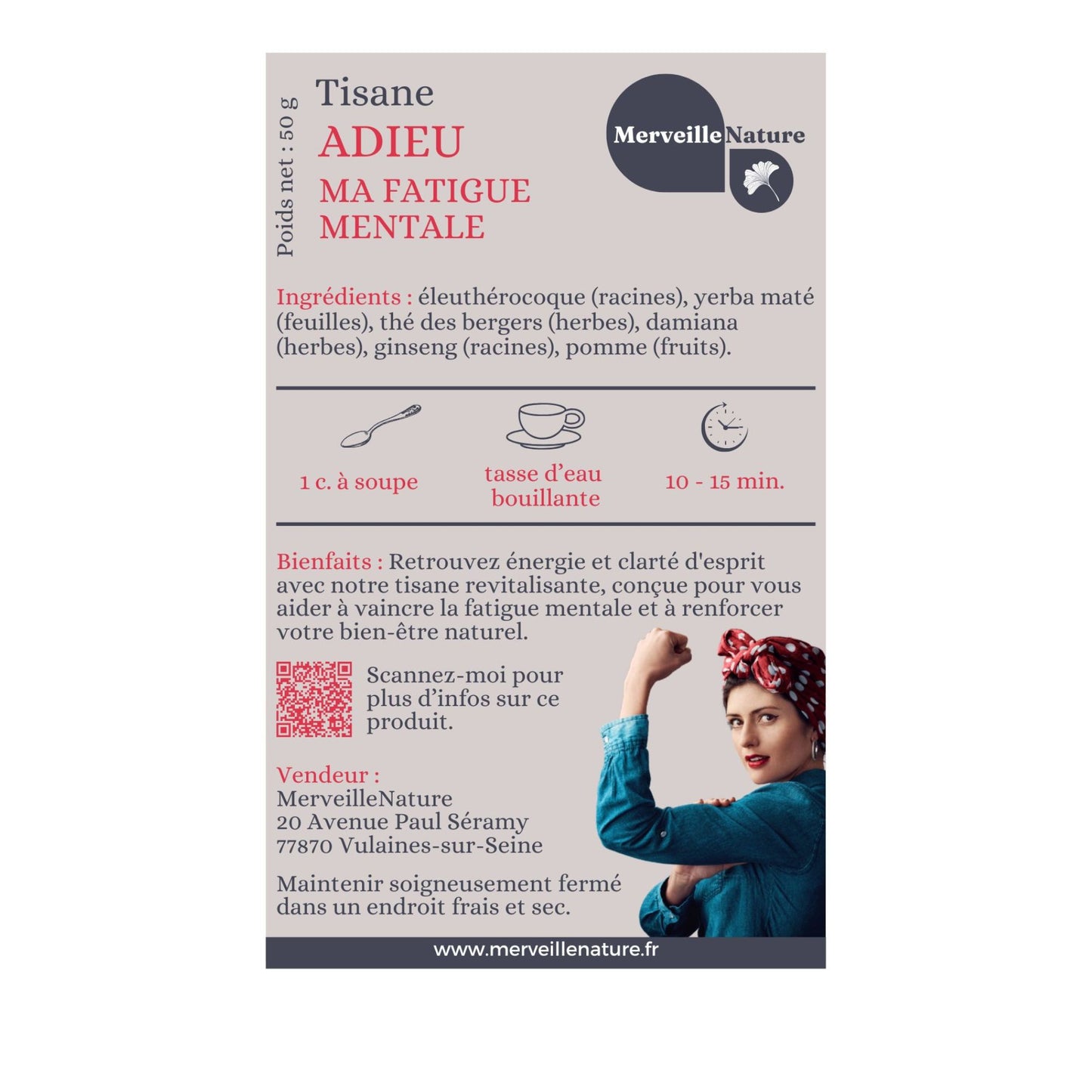 etiquette tisane ADIEU MA FATIQUE MENTALE