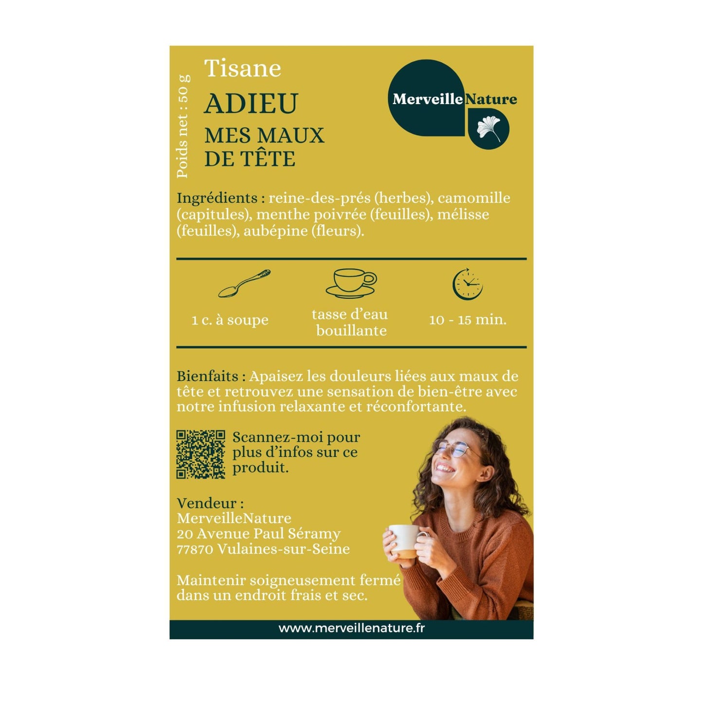 etiquette de tisane ADIEU MES MAUX DE TETE