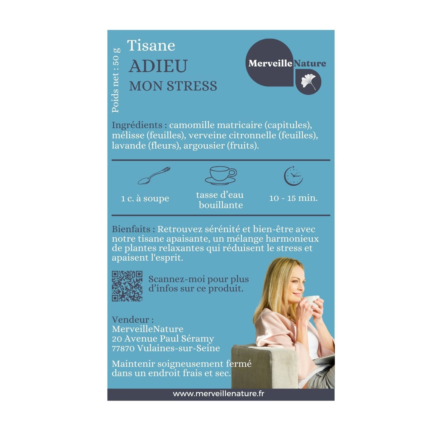 etiquette de sachet de tisane ADIEU MON STRESS