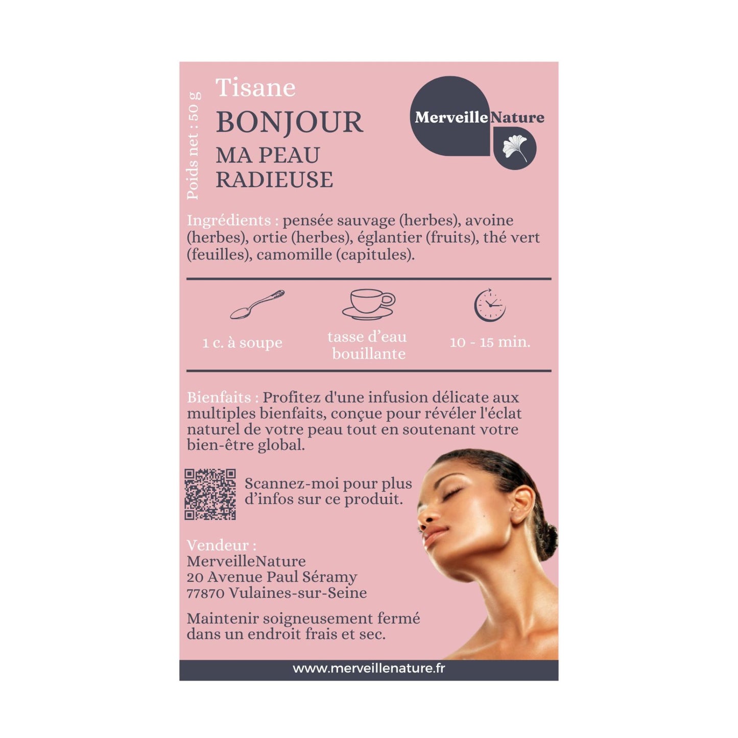 etiquette de tisane BONJOUR MA PEAU RADIEUSE