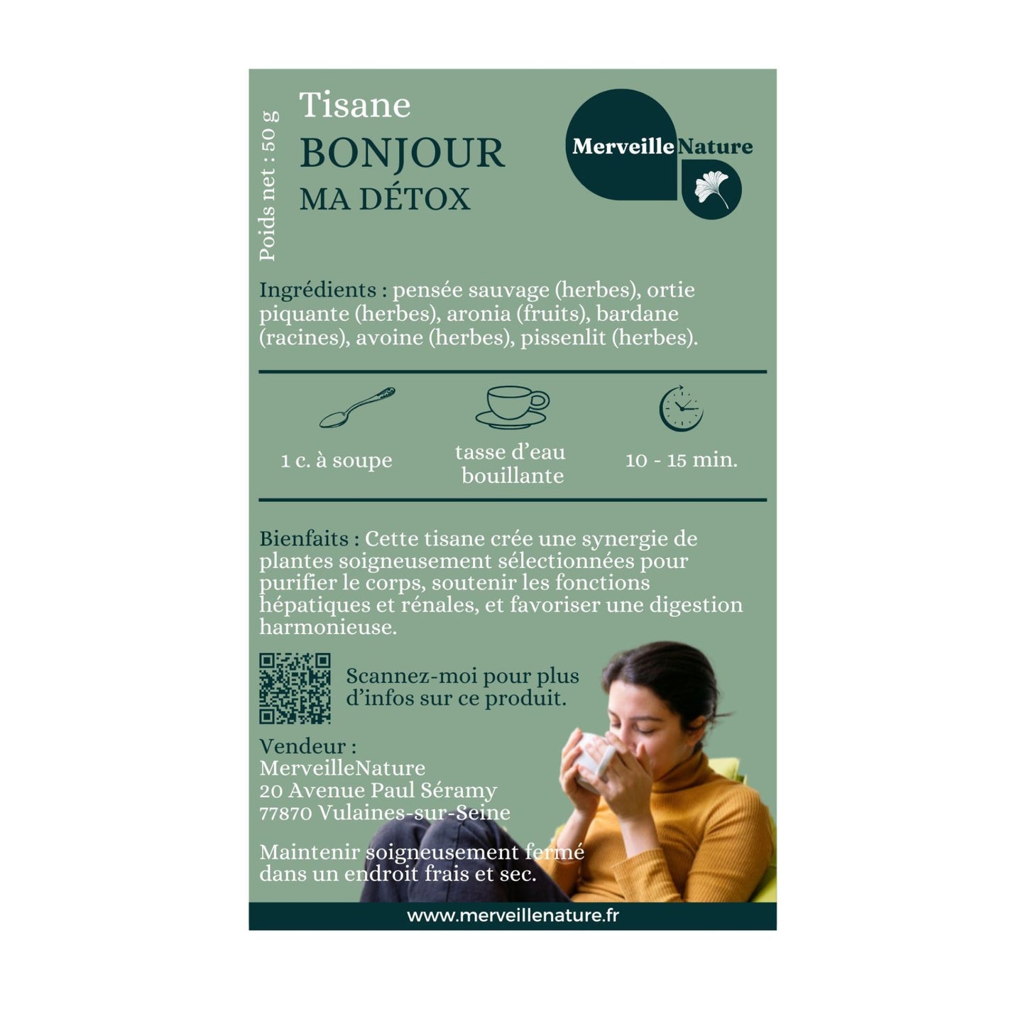 etiquette de tisane BONJOUR MA DETOX