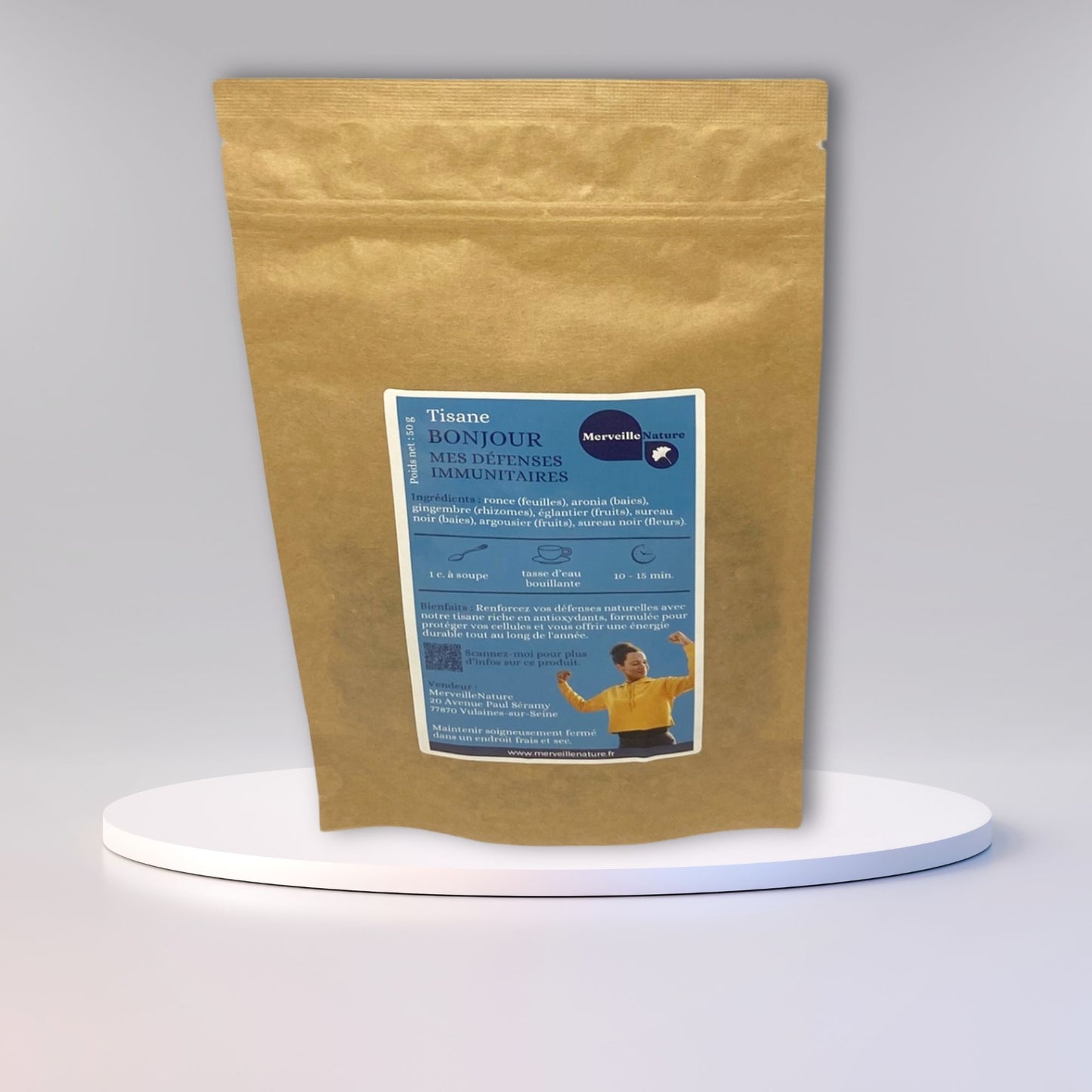 présentation de notre tisane BONJOUR MES DEFENSES IMMUNITAIRES, en sachet