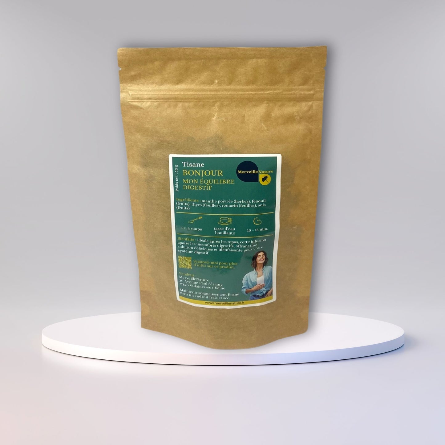 présentation de notre tisane BONJOUR MON EQUILIBRE DIGESTIF, en sachet