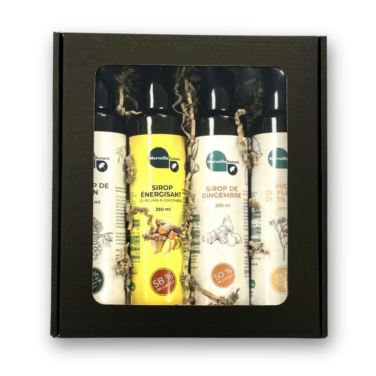 Coffret cadeau de sirops naturels pour renforcer les défenses immunitaires et combattre les infections hivernales, un soin complet et naturel.