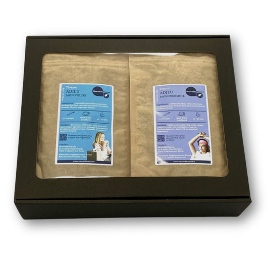 Coffret bien-être avec des plantes apaisantes comme le tilleul et le houblon pour favoriser un sommeil réparateur et une relaxation profonde.