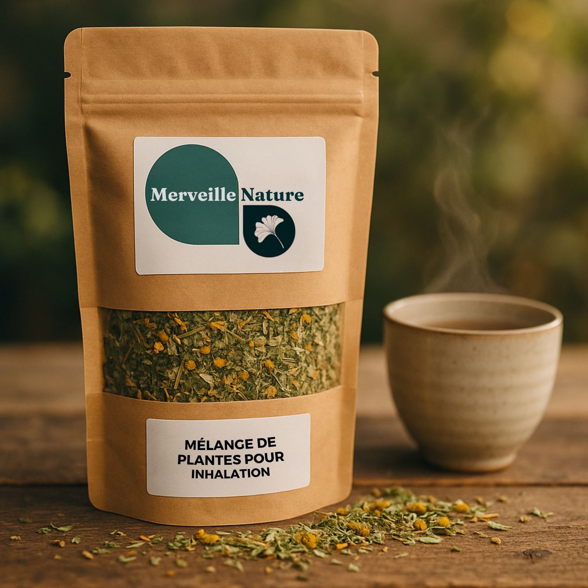 Mélange de plantes pour inhalation en sachet kraft – bien-être respiratoire naturel et artisanal  MerveilleNature