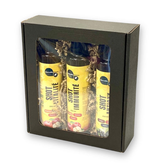 Boissons naturelles bio : shot vitalité à l’argousier, shot immunité à l’acérola, shot antioxydant à l’aronia
